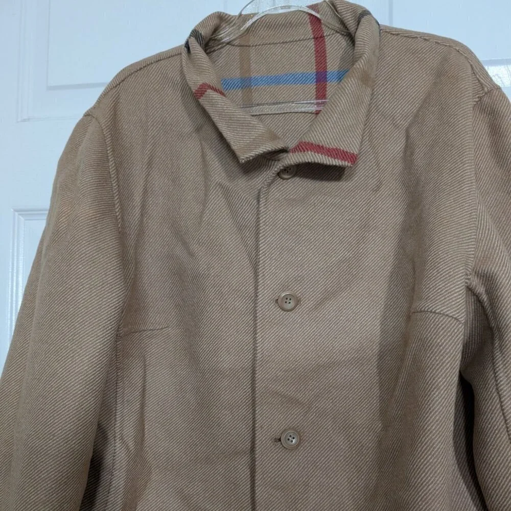 Pendleton Check Reversible Jacket Womens Size Large Beige Wool Blend Windowpane
